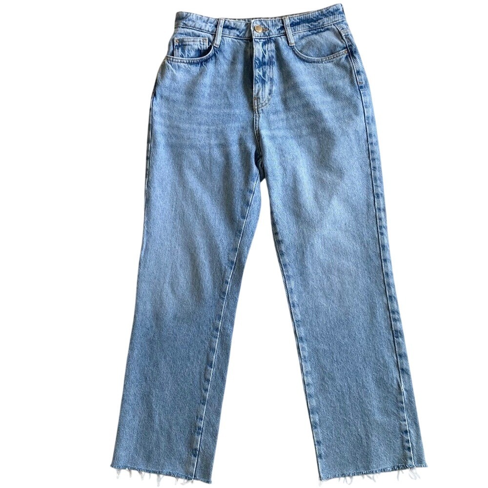 ZARA High-Rise Straight Leg Blue Denim Jeans Womens‎ Size 6 100% Cotton